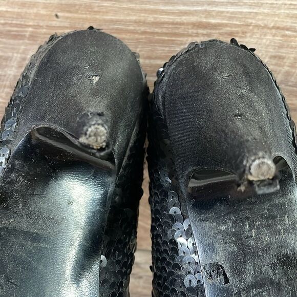 Jacqie Vintage Black Sequined High Heels, Black and Silver, Size 7 - Picture 8 of 9